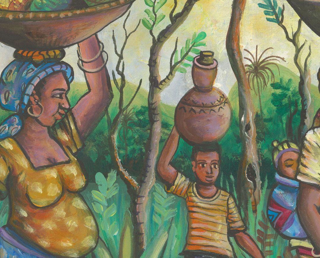 Al mercato III, Pittura, Acrilico su tela - Painting Arte popolare di Angu Walters