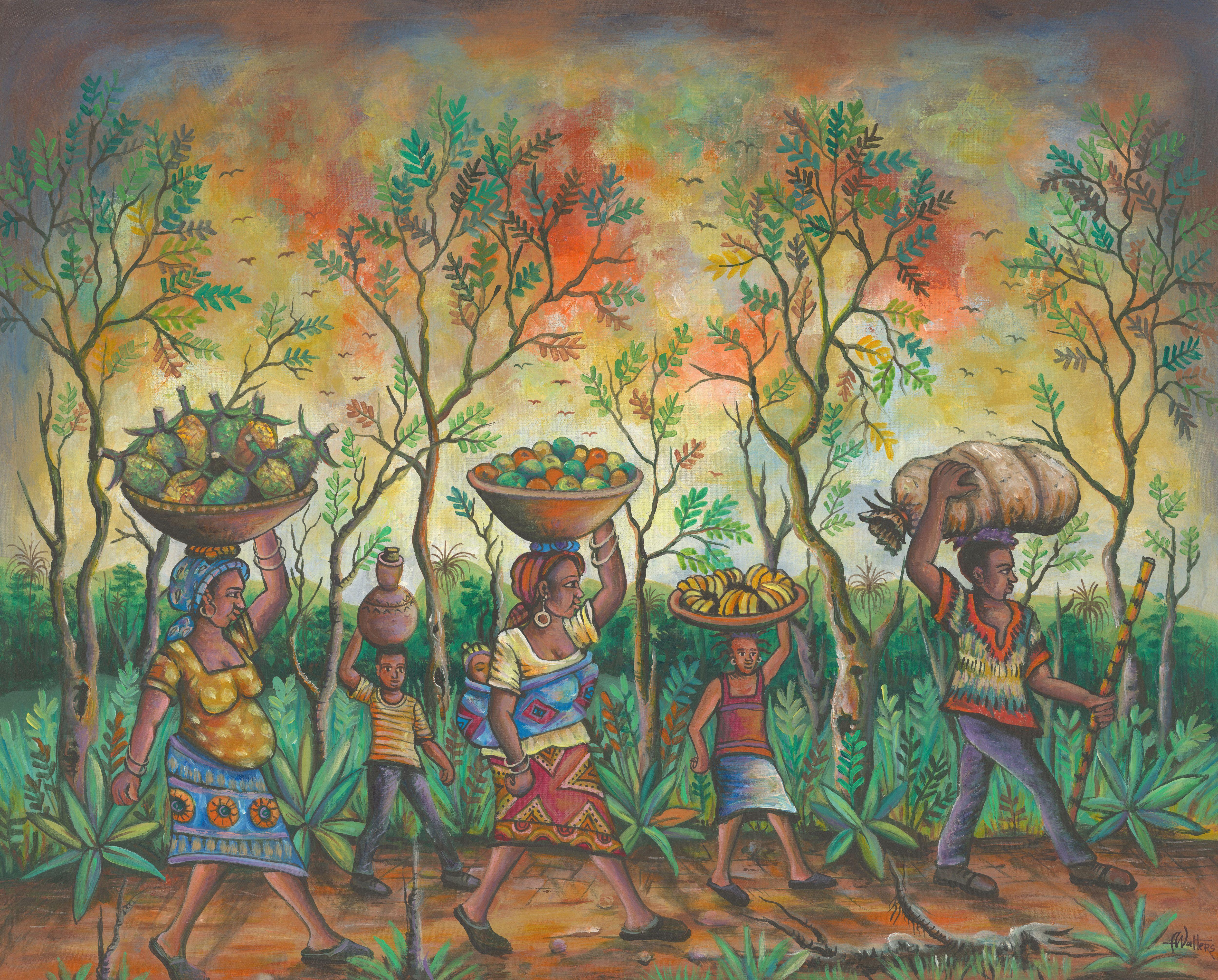 Al mercato III, Pittura, Acrilico su tela - Painting di Angu Walters