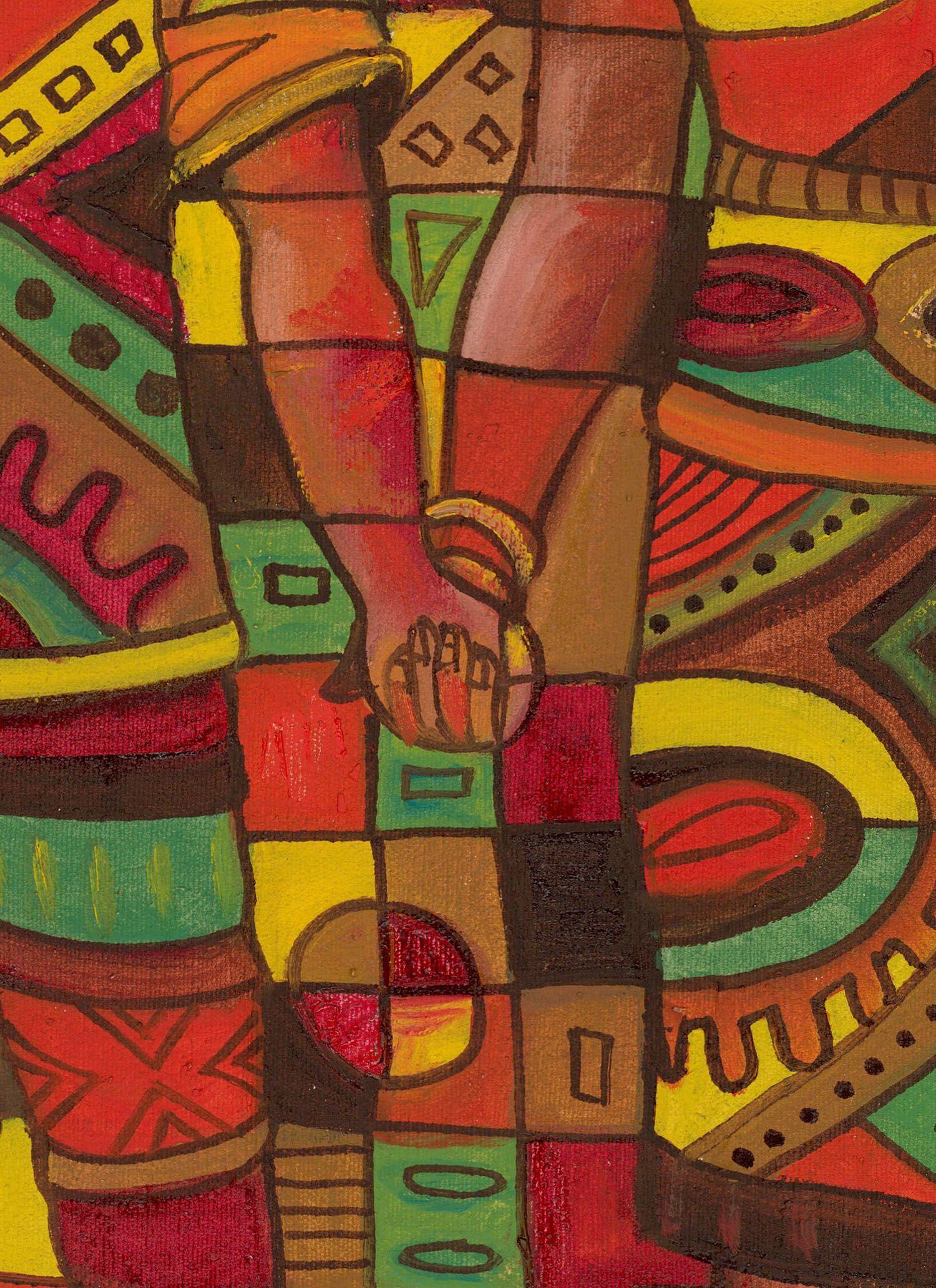 Here is a painting from Cameroon, Africa of a happy couple holding hands. It's romantic. :: Painting :: Cubism :: This piece comes with an official certificate of authenticity signed by the artist :: Ready to Hang: No :: Signed: Yes :: Signature