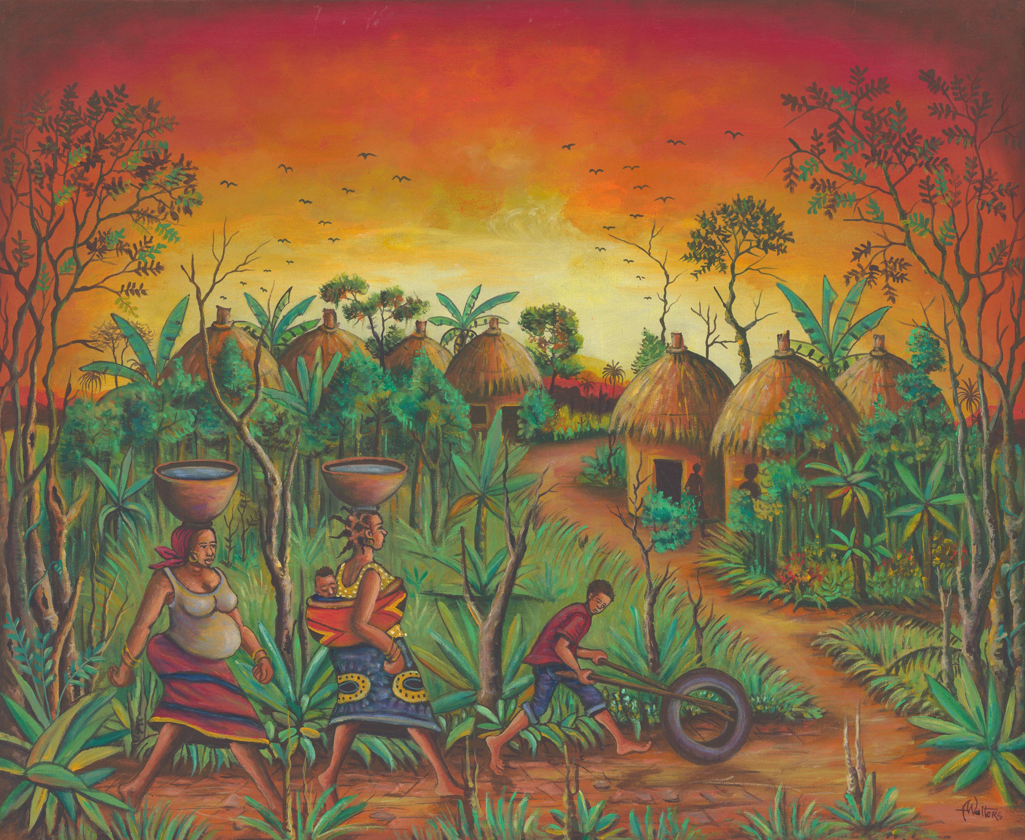 Angu Walters Landscape Painting - Village, Painting, Acrylic on Canvas