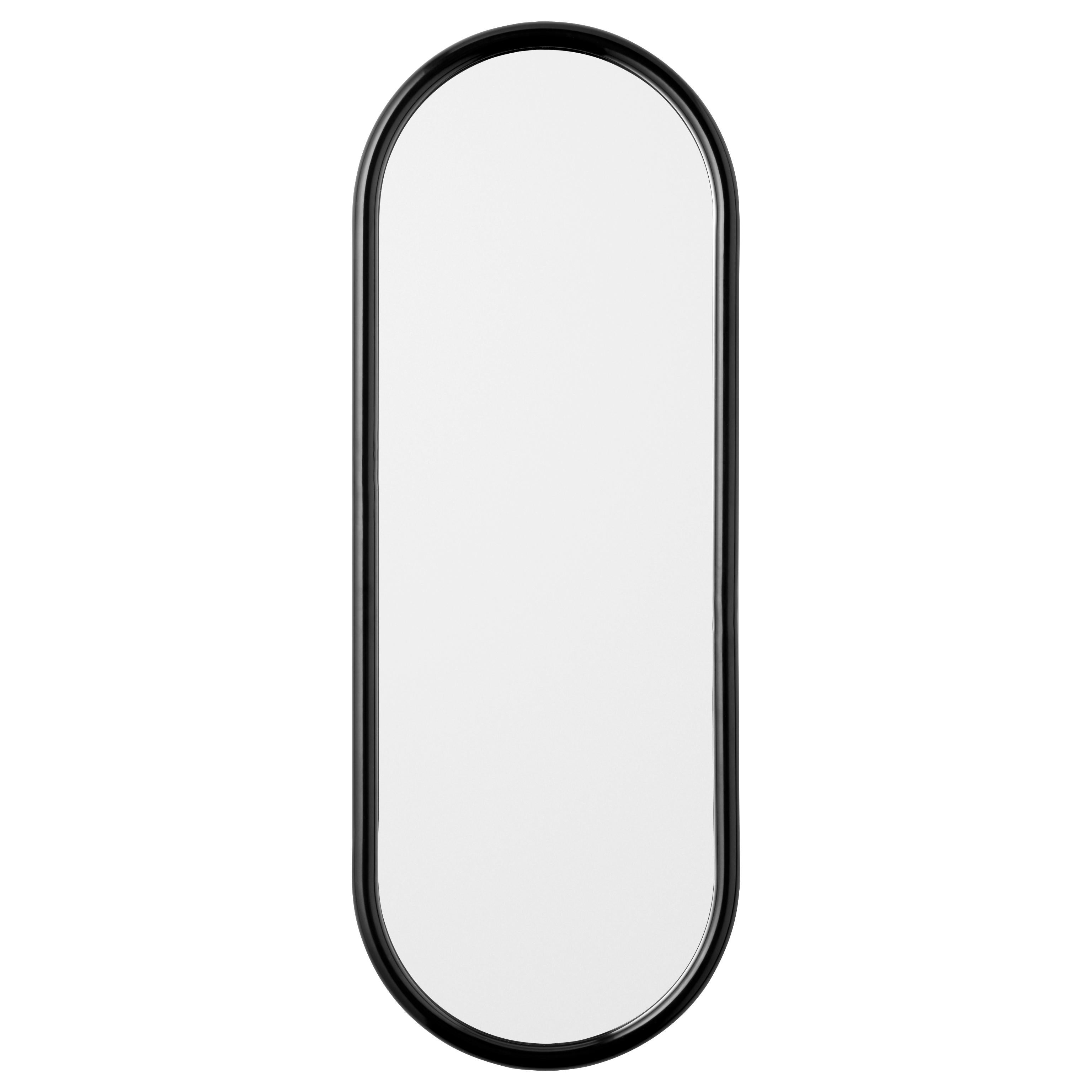 Angui black oval large mirror by AYTM.
Dimensions: 39 x 2 x 108 cm
Materials: Glass, copper, MDF

The Angui mirror with its simple pipe-styled frame is a beauty for any bathroom, hallway, or maybe bedroom. Use a single one or add several