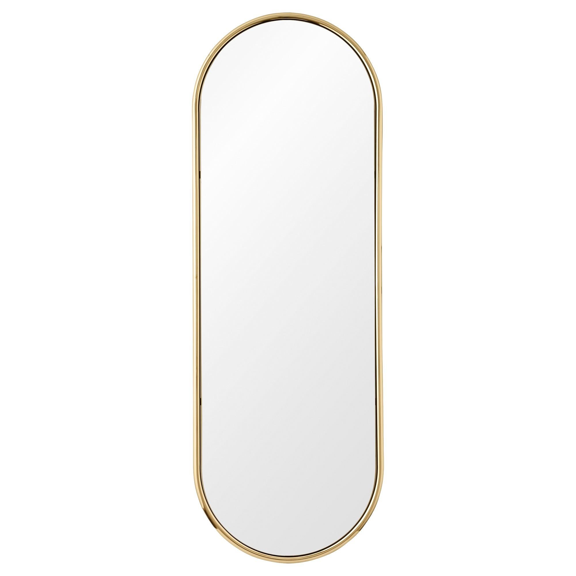 Angui golden wardrobe mirror by AYTM
Dimensions: 50 x 22 x 145 cm
Materials: Glass, copper, MDF

The Angui mirror with its simple pipe-styled frame is a beauty for any bathroom, hallway, or maybe bedroom. Use a single one or add several