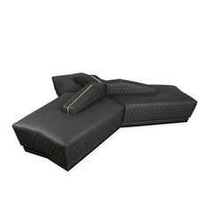 Anguis Sofa Center with Synthetic Leather and Wood Base