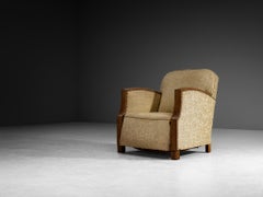 Angular Art Deco Lounge Chair in Oak and Fabric