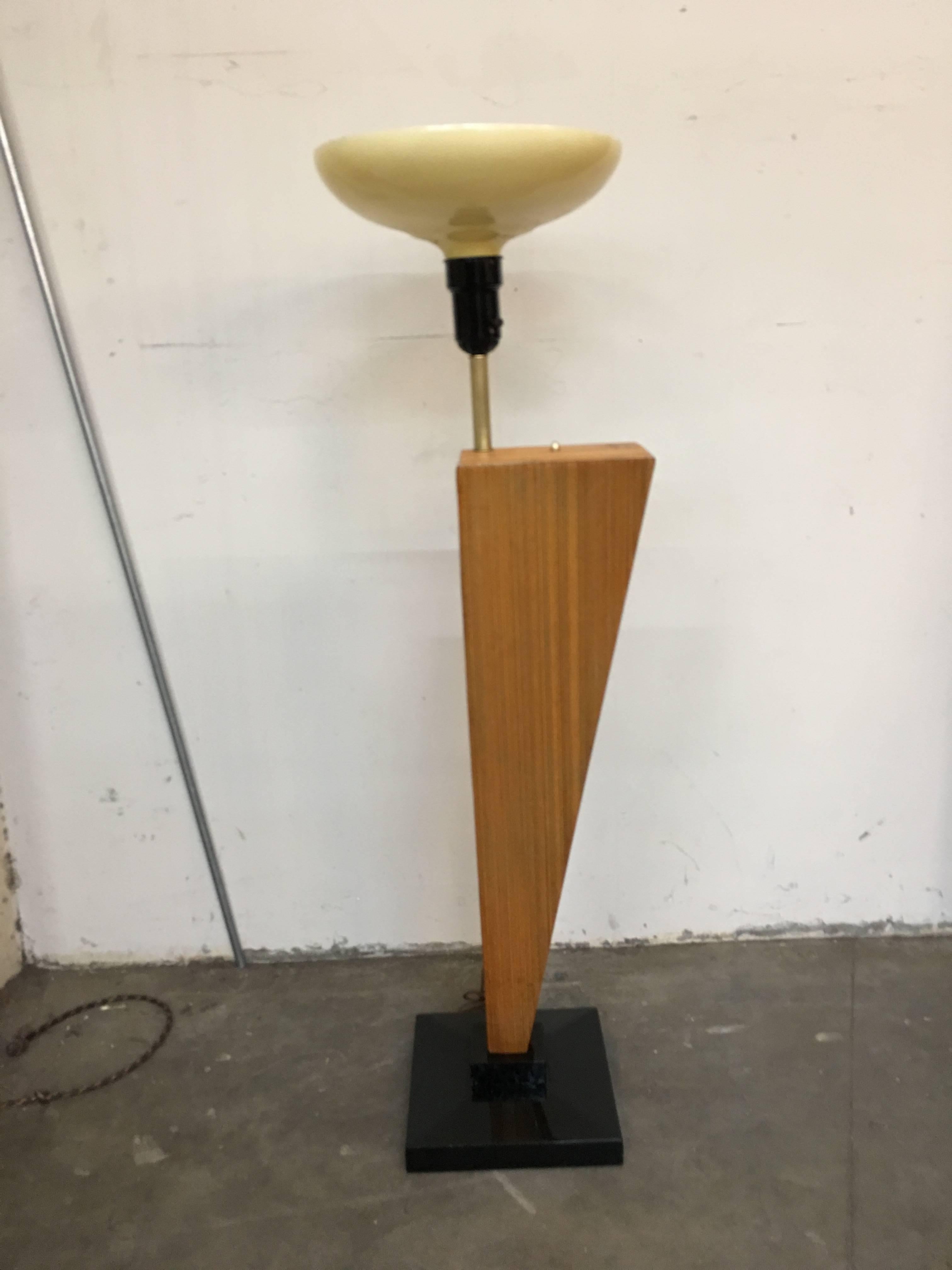 Mid-Century Modern Angular Combed Wood Floor Lamp in the Style of Paul Frankl