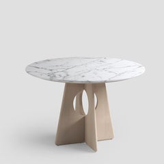 Angular Dining Table,  White Marble & Beechwood