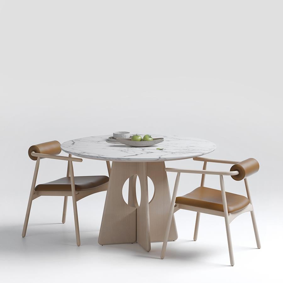 Mesa de comedor angular,  Mármol blanco y madera de haya Mexicano en venta