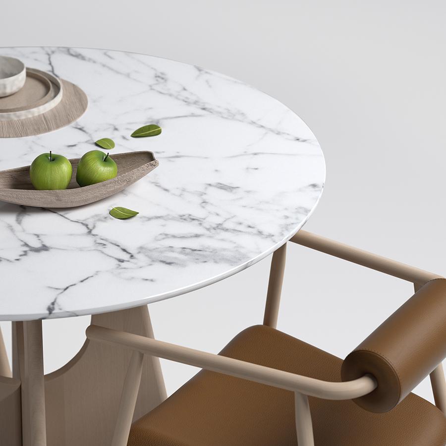 Mesa de comedor angular,  Mármol blanco y madera de haya Carpintería en venta