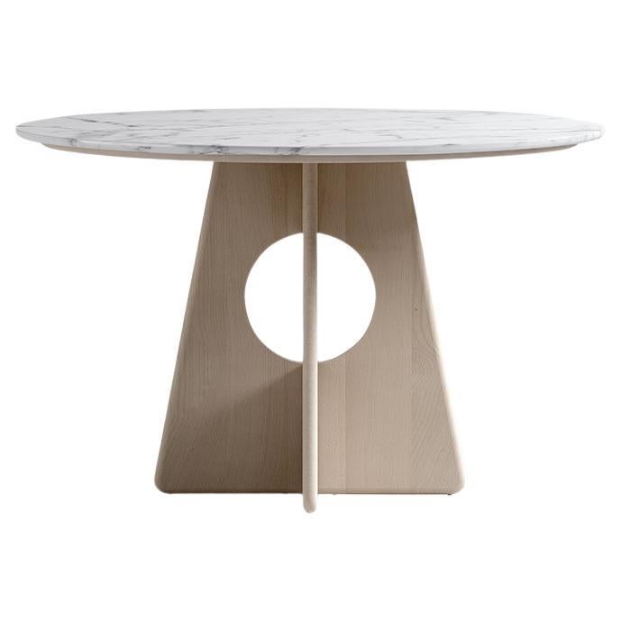 Angular Dining Table,  White Marble & Beechwood