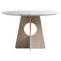 Angular Dining Table,  White Marble & Beechwood