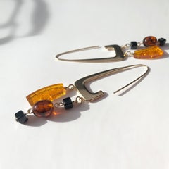 Angular Drop Earrings with Resin Detail, 18 Carat Gold Plated Recycled Silver