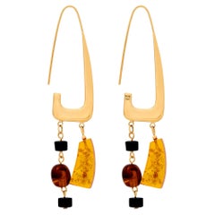 Angular Drop Earrings with Resin Detail, 18 Carat Gold Plated Recycled Silver