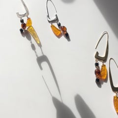 Angular Drop Earrings with Resin Detail in Recycled Silver
