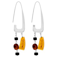 Angular Drop Earrings with Resin Detail in Recycled Silver