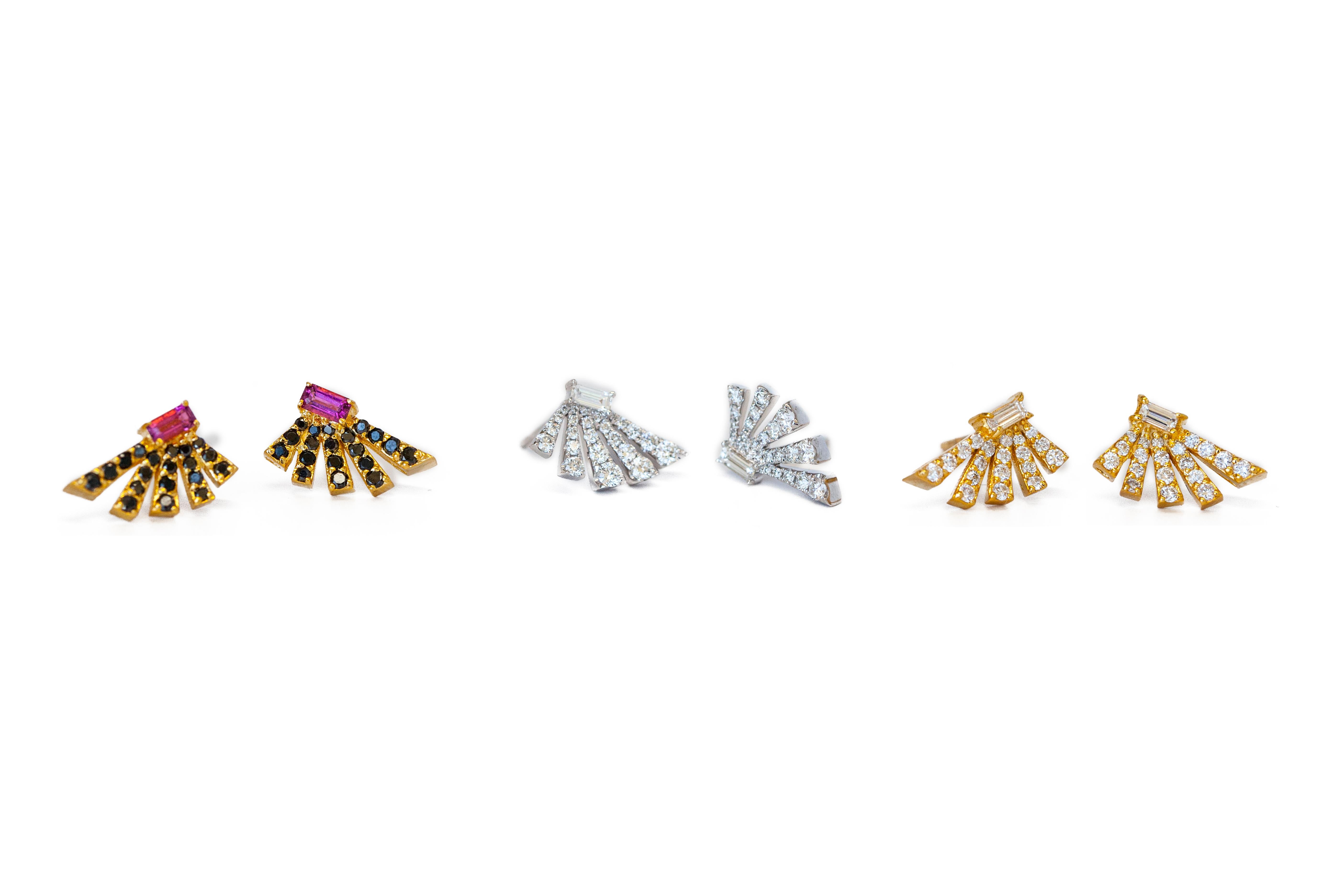 Women's or Men's Angular Fan Diamond Earrings For Sale