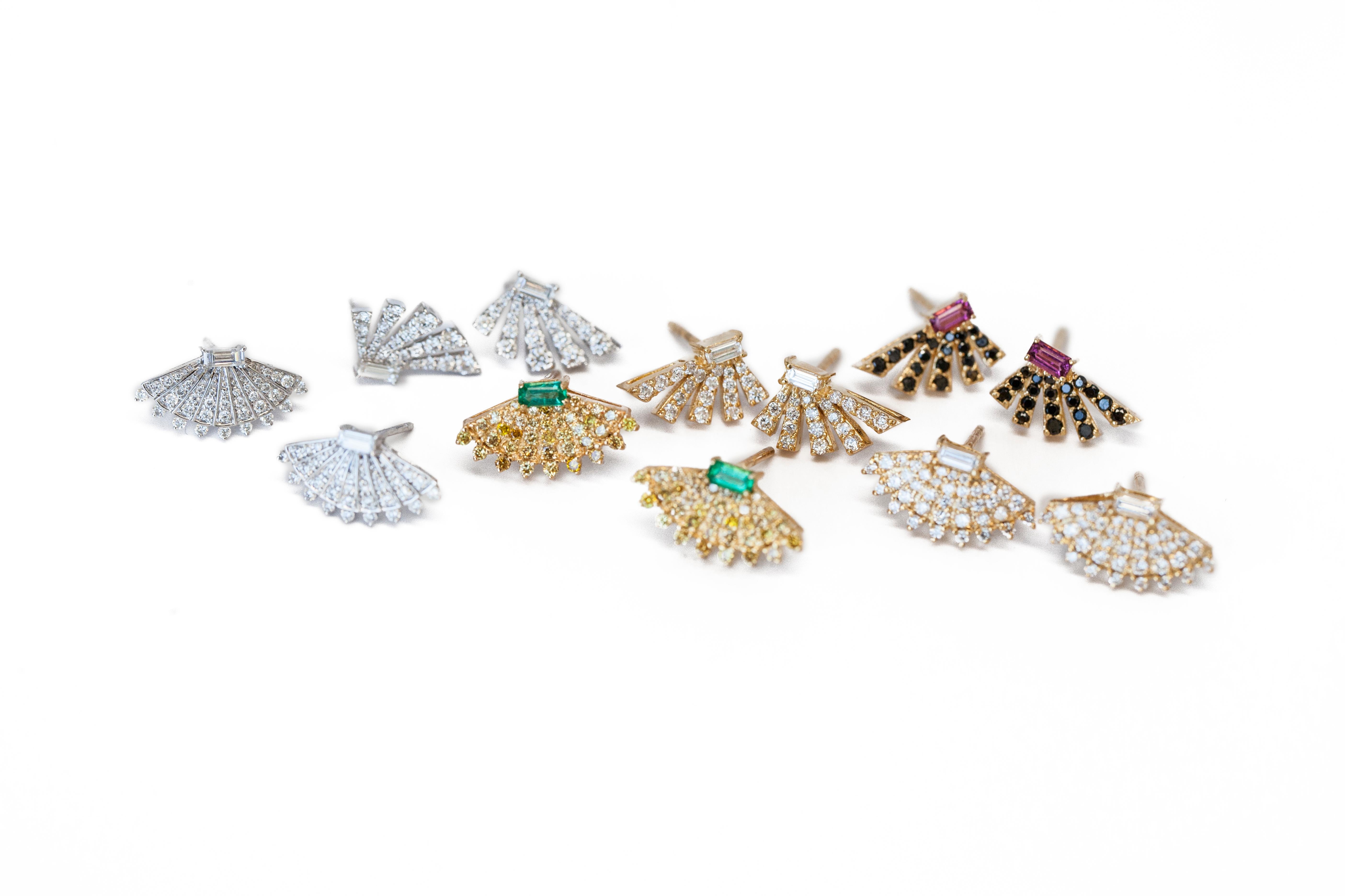 Boucles d'oreilles éventail angulaire en diamants Unisexe en vente