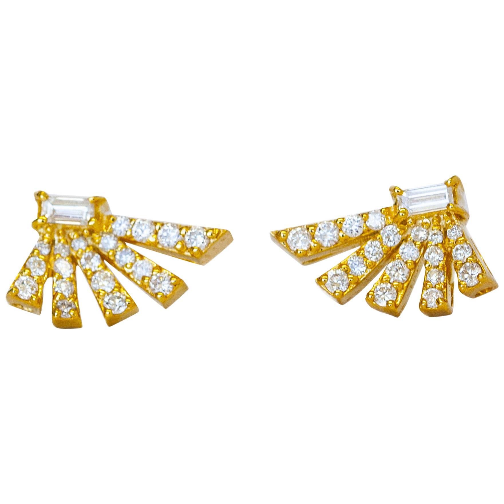 Boucles d'oreilles éventail angulaire en diamants