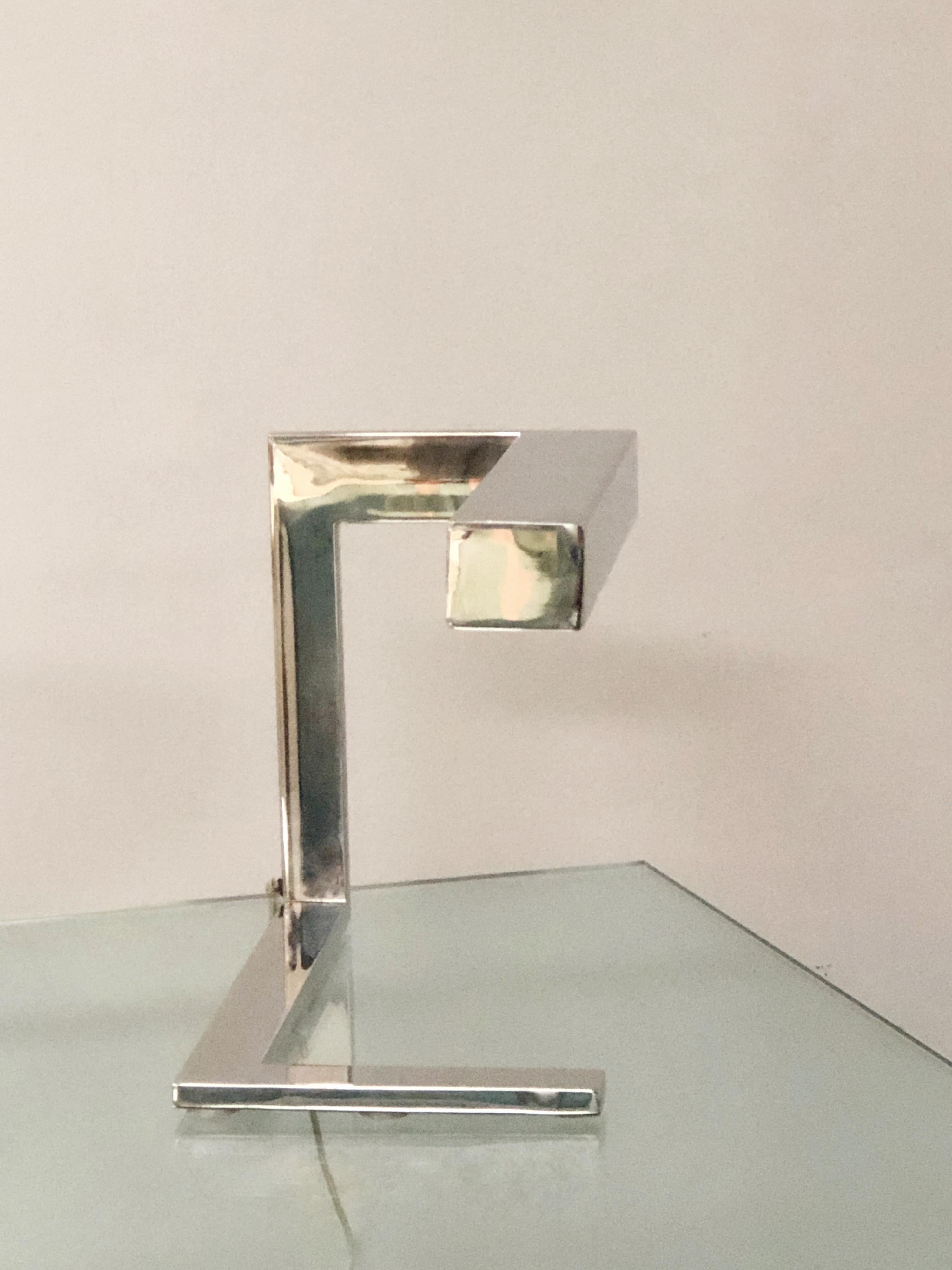 American Angular Geometric Desk Table Chrome Mid Century Lamp, 1970s