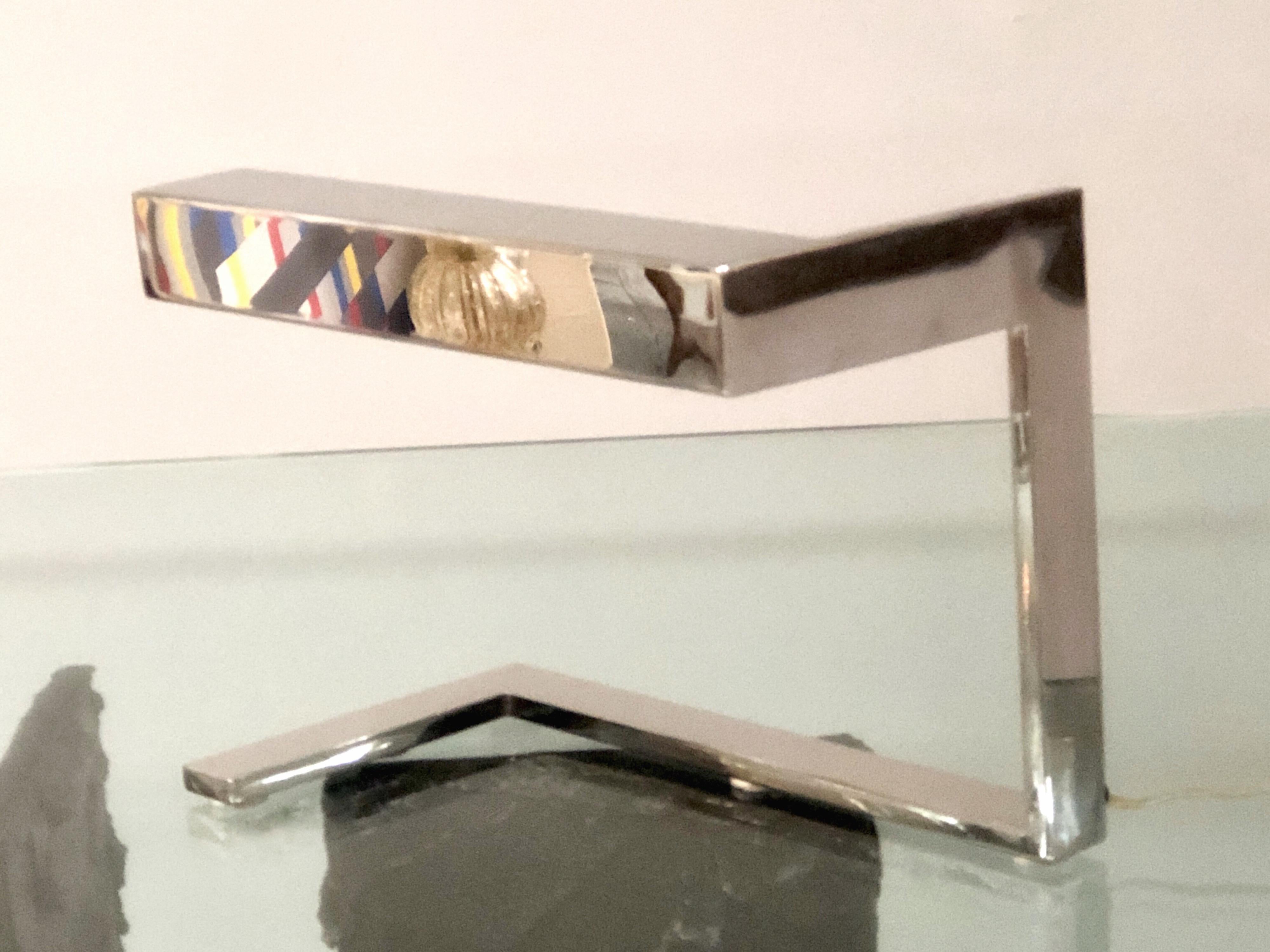 Late 20th Century Angular Geometric Desk Table Chrome Mid Century Lamp, 1970s