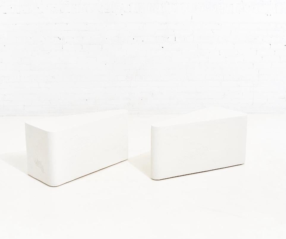 Angular plaster side tables, 1970. Sculptural end tables in excellent condition.