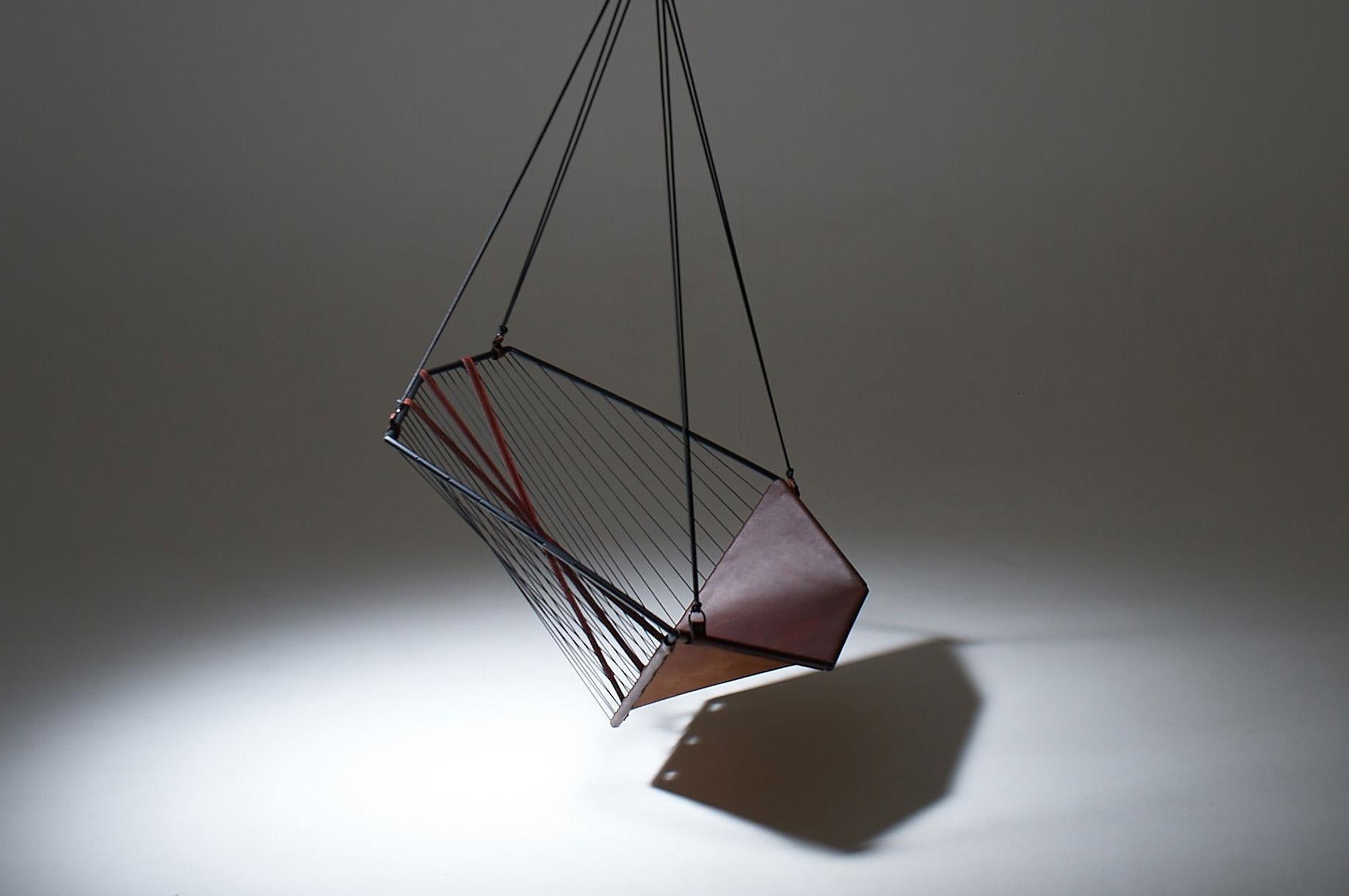 Angular Sling Hanging Swing Chair Genuine Leather 21st Century Modern 6