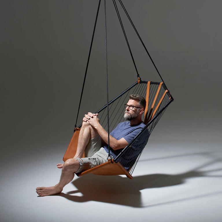 Angular Sling Hanging Swing Chair Genuine Leather 21st Century Modern In New Condition In Johannesburg, ZA