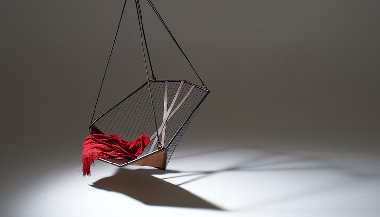 Angular Sling Hanging Swing Chair Genuine Leather 21st Century Modern 1