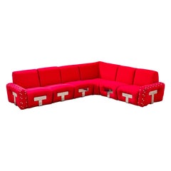 Divano angolare modello Mais Mais di Mario Sabot, tessuto rosso, intorno al 1970