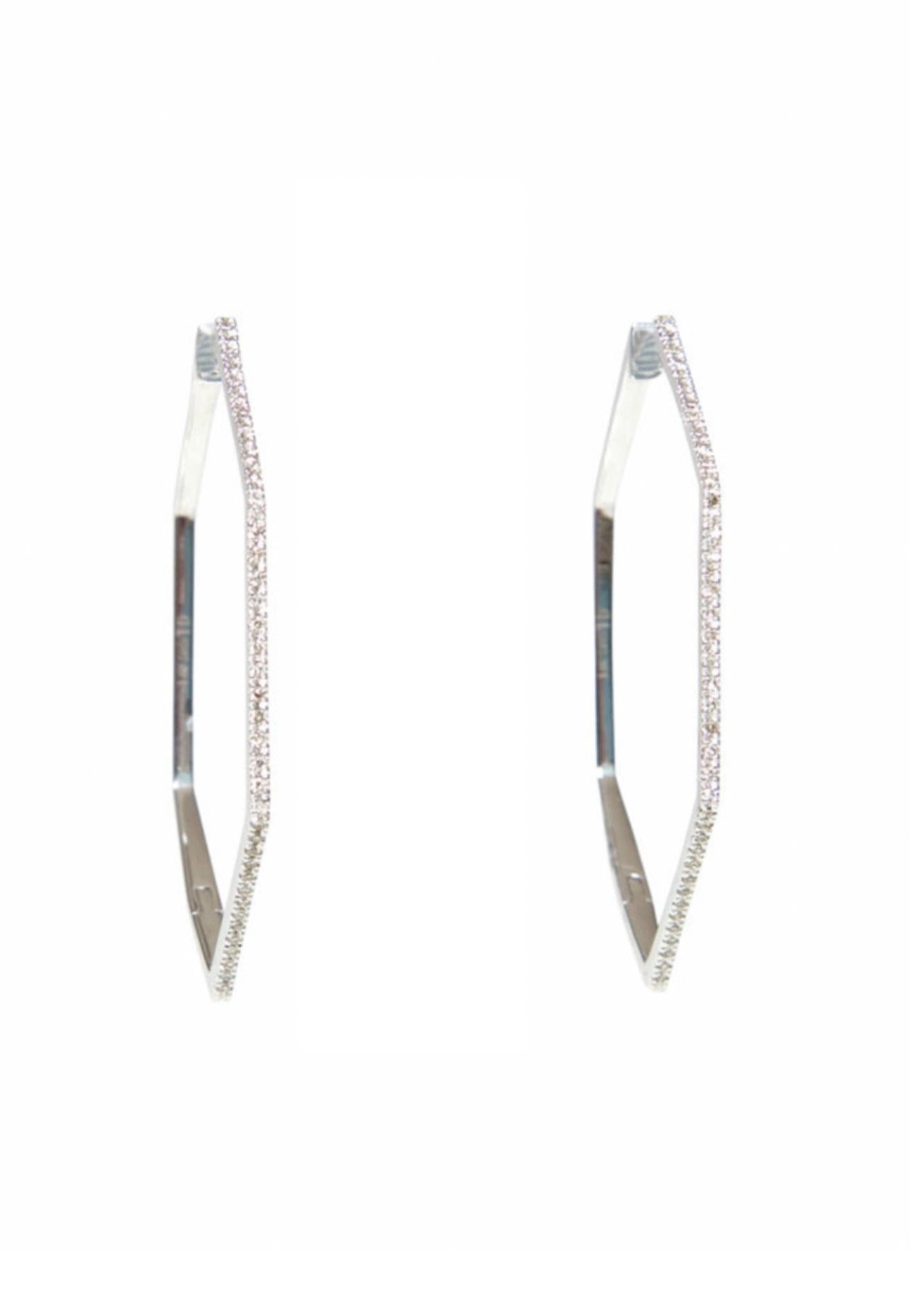 Angular top diamond earrings in 14k white gold. 
39mm high