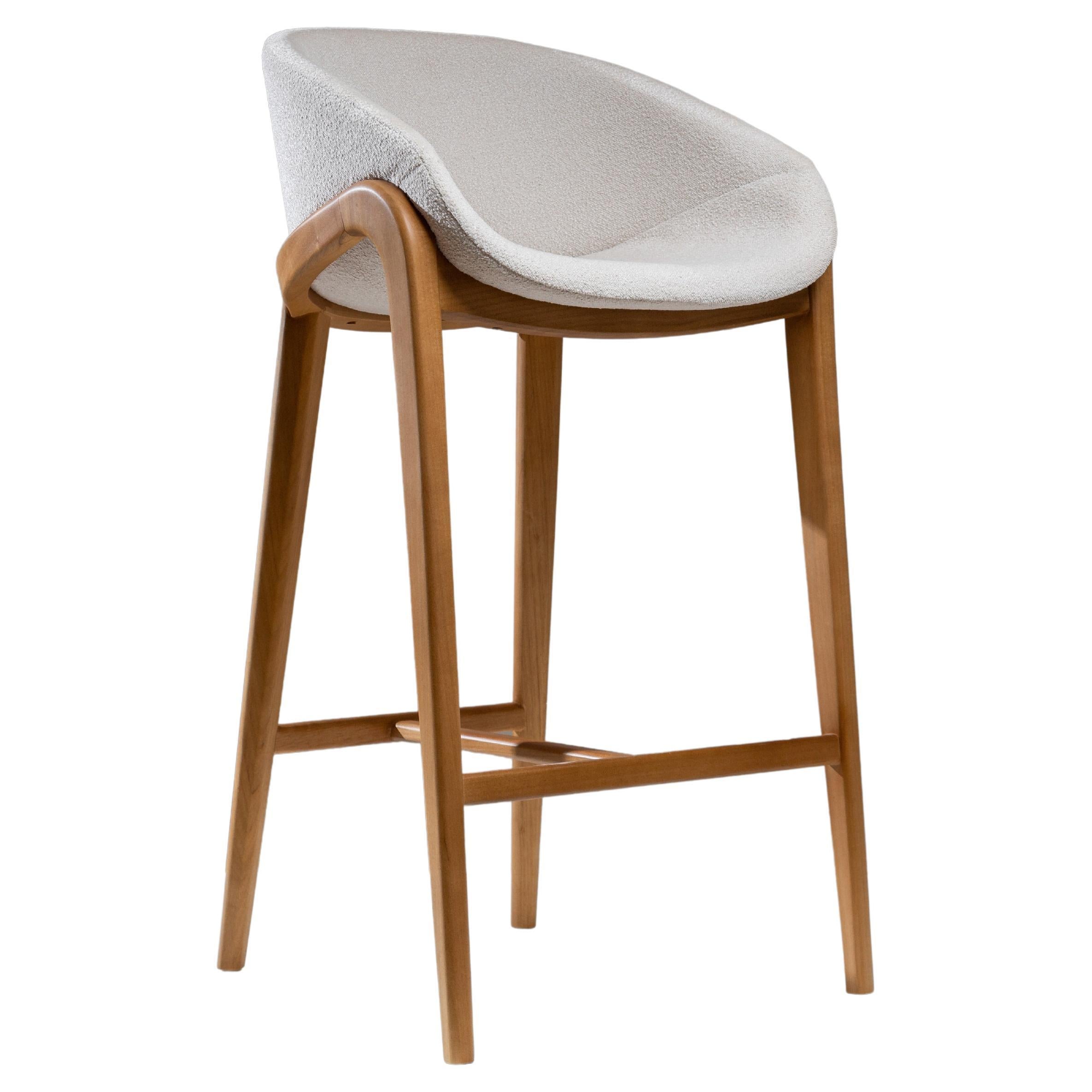 Ângulo Brazilian Contemporary Wood and Leather Stool by Lattoog