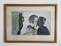 Étrange rencontre.  Techniques mixtes sur papier. Peinture figurative