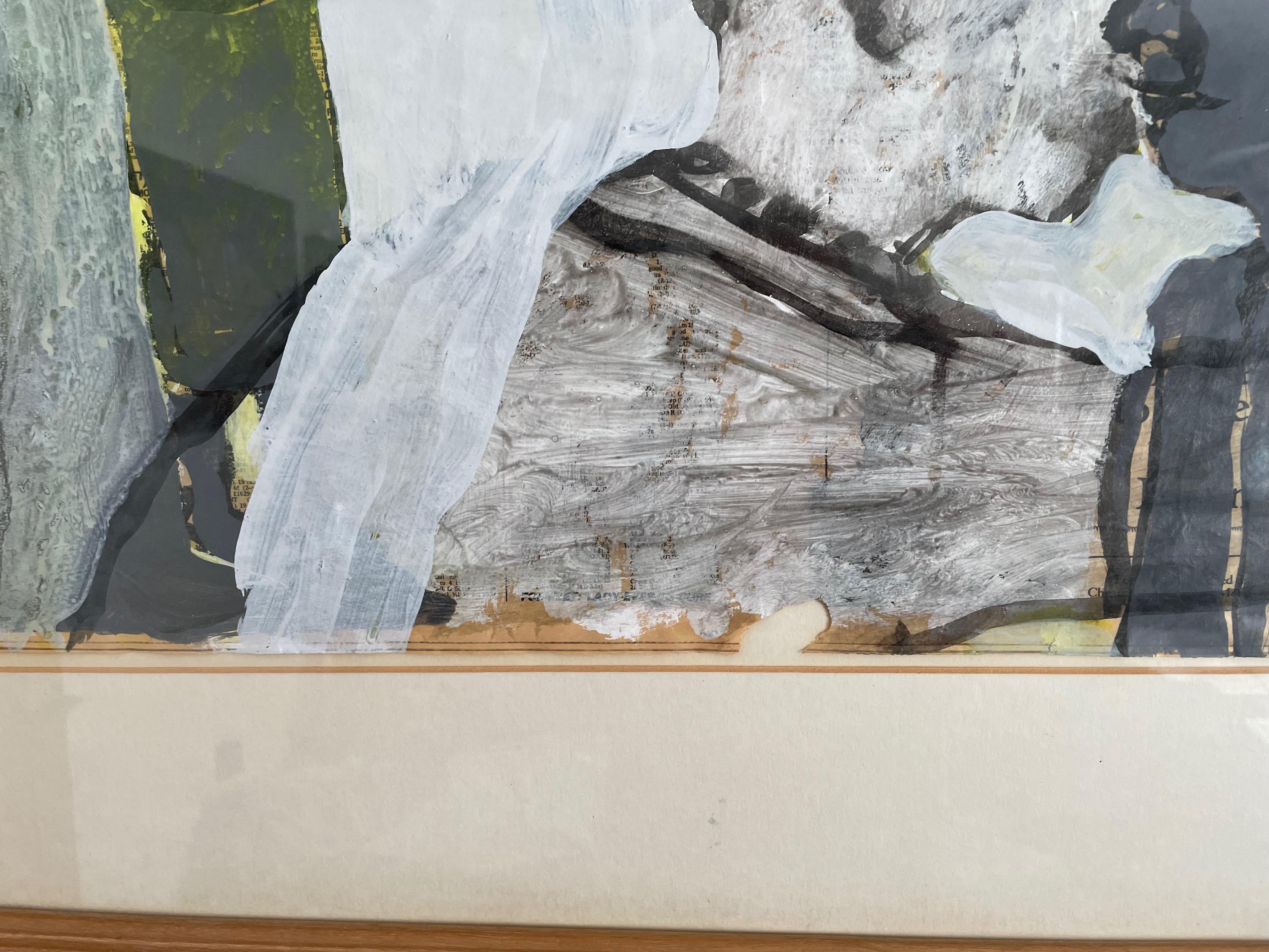 Encuentro extraño.  Técnica mixta sobre papel. Pintura figurativa - Figurative Painting Gris de Angus Hood
