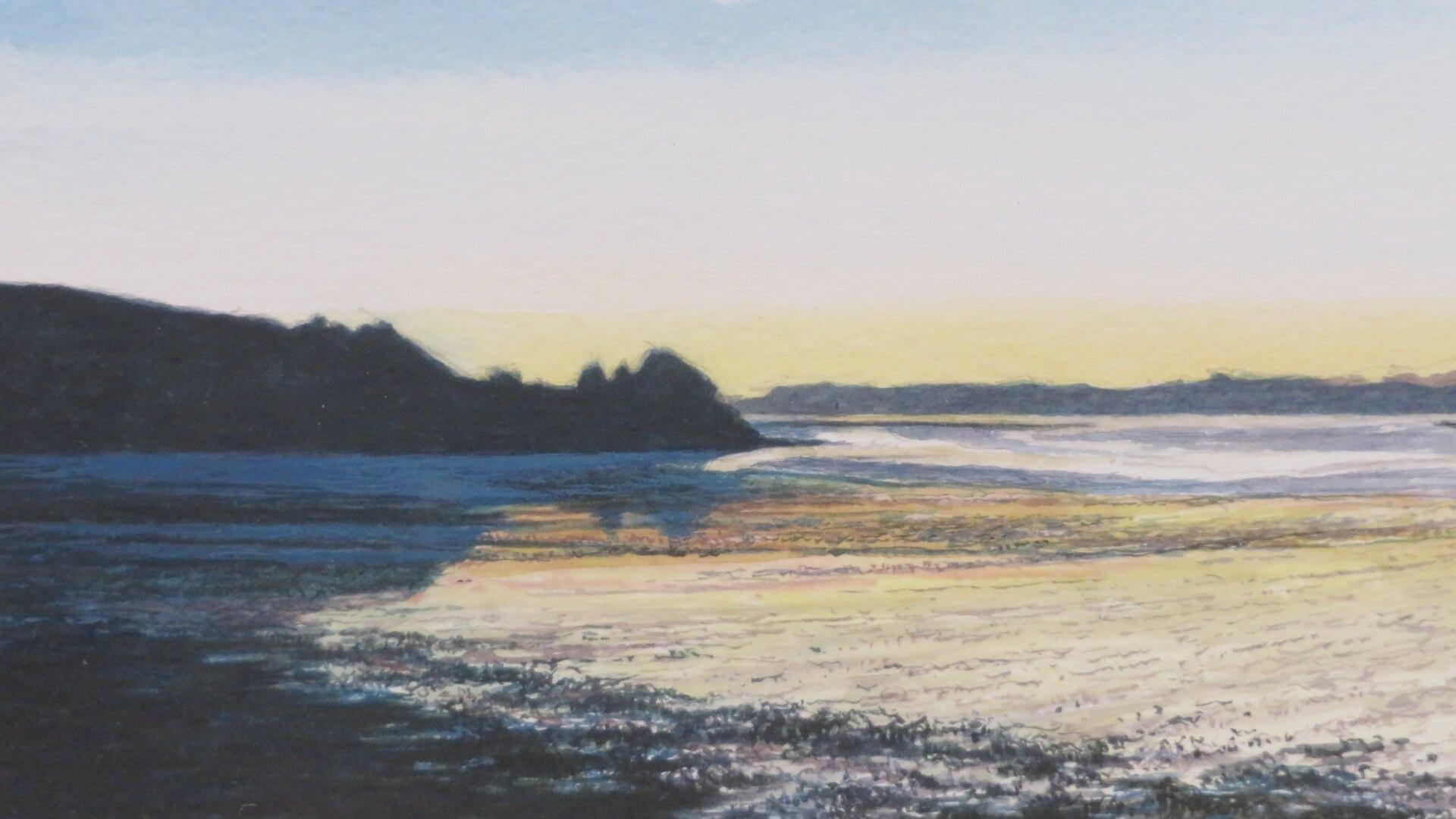 Angus Maywood MCEwan RSW (1963) Original signed watercolour FIFE Sunset SCOTTISH - Gray Landscape Painting by Angus Maywood McEwan 