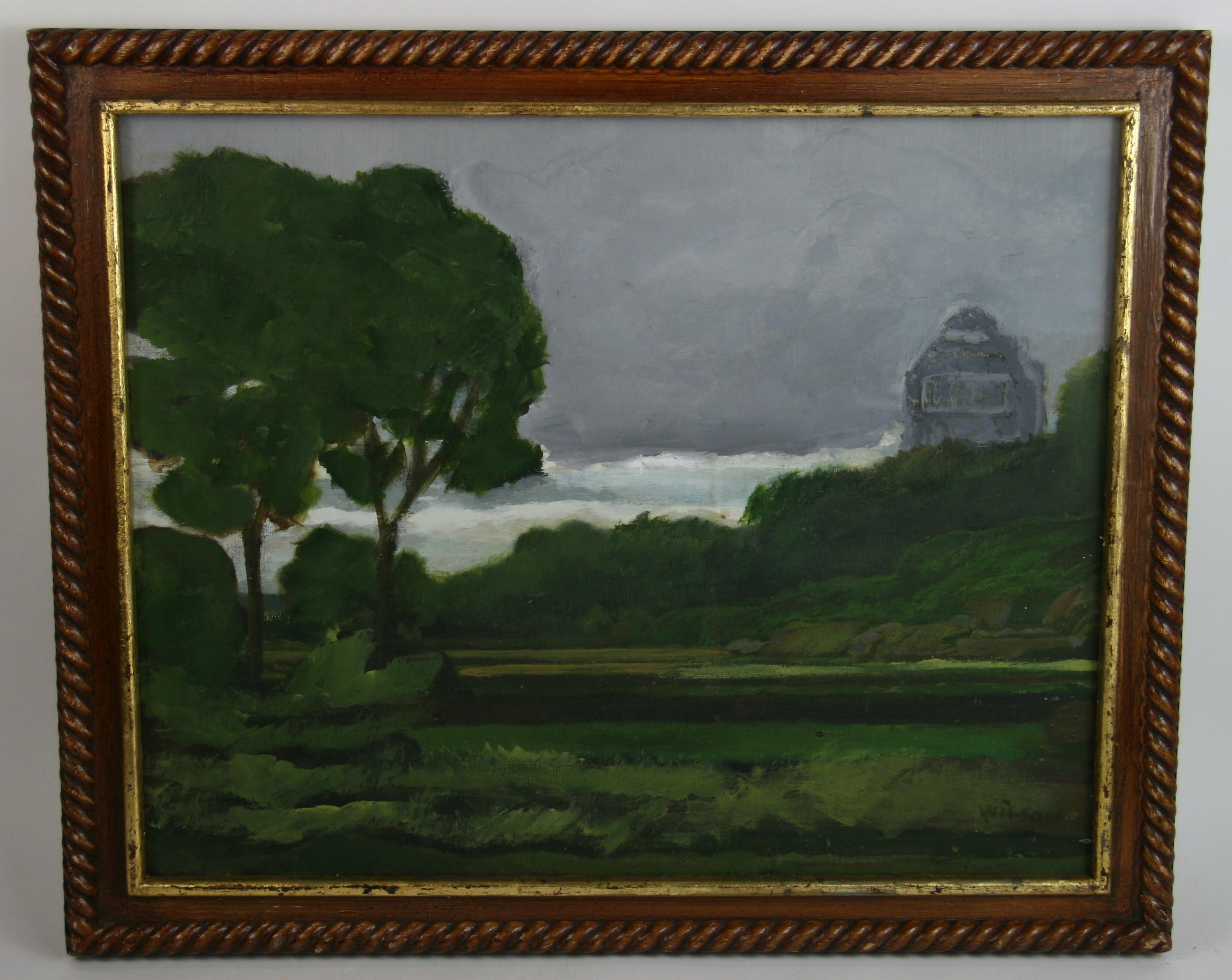 3781 Oil on board set in a braded vintage wood frame
Image size 15.5x19.5