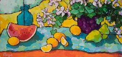 Pears, Lemons 
Watermelon on Orange Table (still life, vibrant colors)