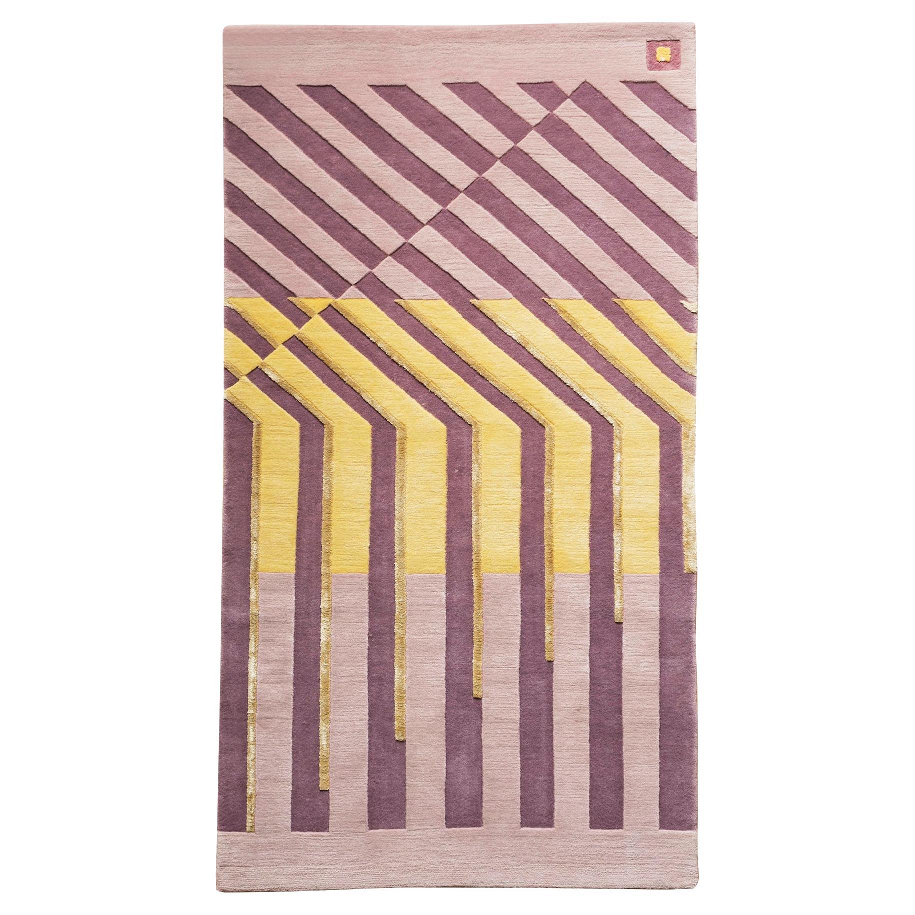 Anhelo Area Rug, Hand Knotted Wool & Silk Purple Lavender Yellow 58"x32"