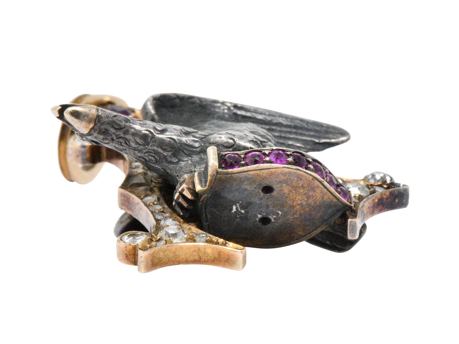 Women's or Men's Anheuser Busch 1919 Diamond Ruby Enamel Sterling 14 Karat Gold Eagle Pendant