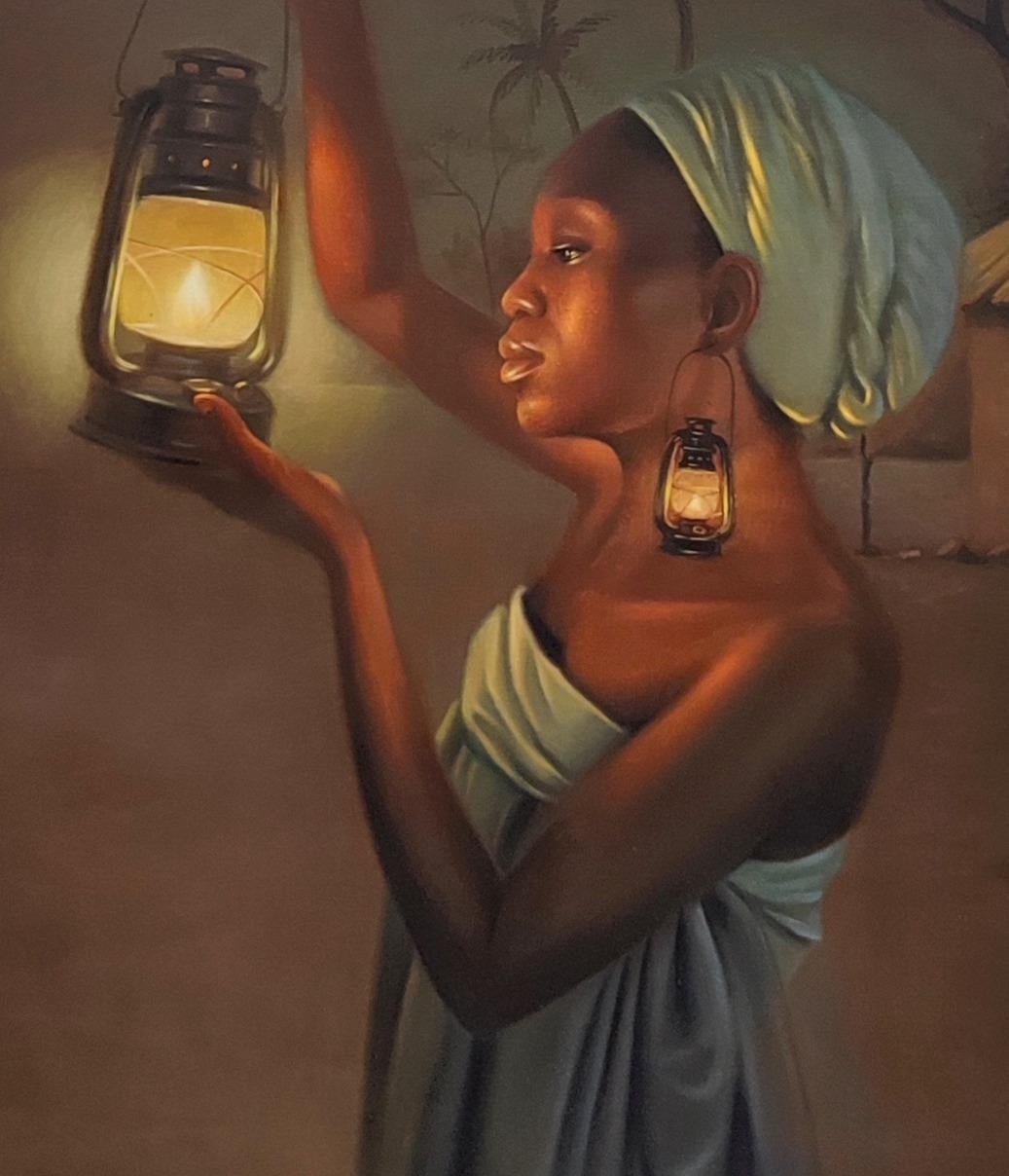 Aka Ji Oku (Donne come custodi della luce) - 21° secolo, Arte contemporanea - Figurative Painting Nero di Ani Izuchukwu Valentine