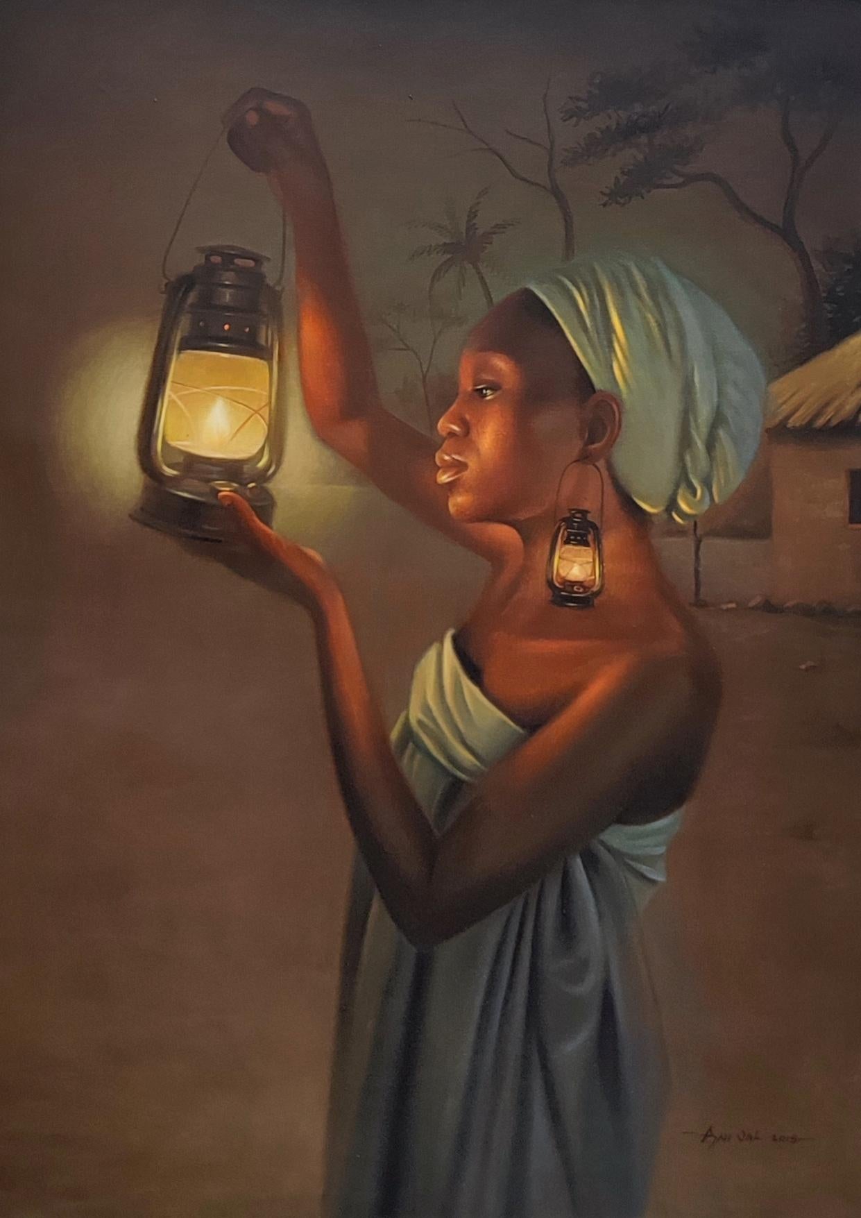 Figurative Painting di Ani Izuchukwu Valentine - Aka Ji Oku (Donne come custodi della luce) - 21° secolo, Arte contemporanea