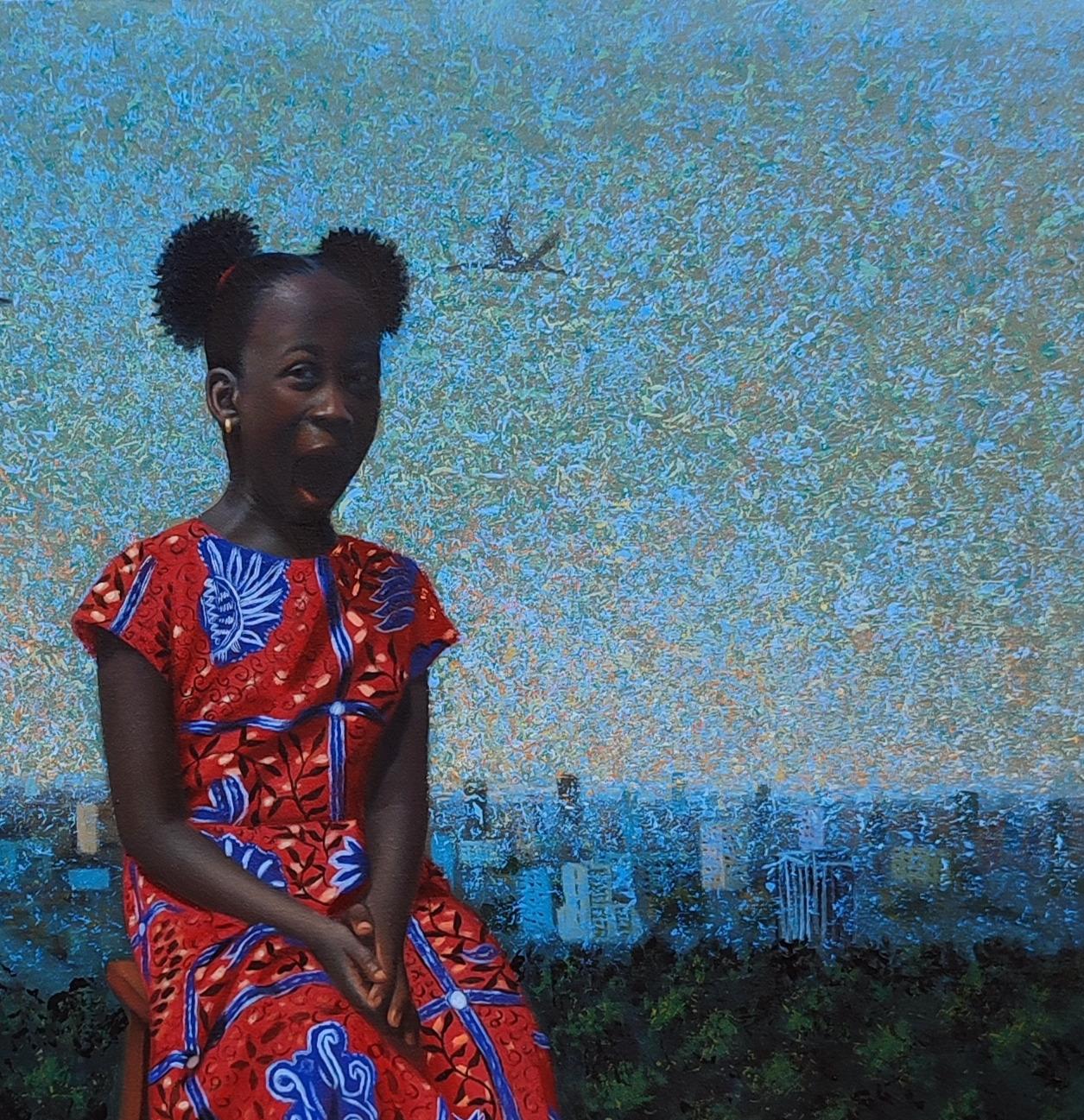 Daddy's Girl -21. Jahrhundert, Zeitgenössisch, Figuratives Porträt, Expressionismus (Schwarz), Portrait Painting, von Ani Izuchukwu Valentine