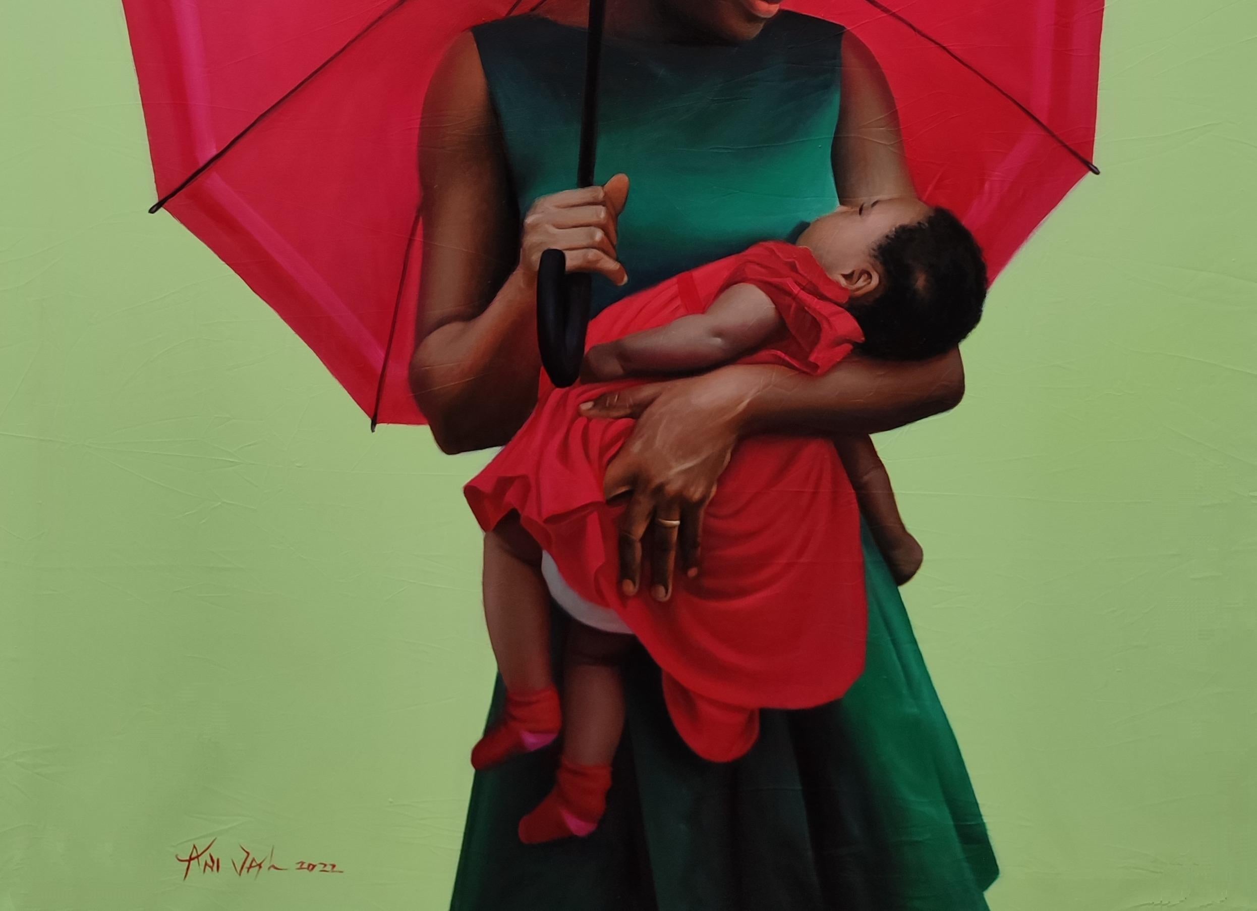 Primo frutto -21° secolo, Contemporaneo, Ritratto figurativo, Madre e Bambino - Portrait Painting Verde di Ani Izuchukwu Valentine