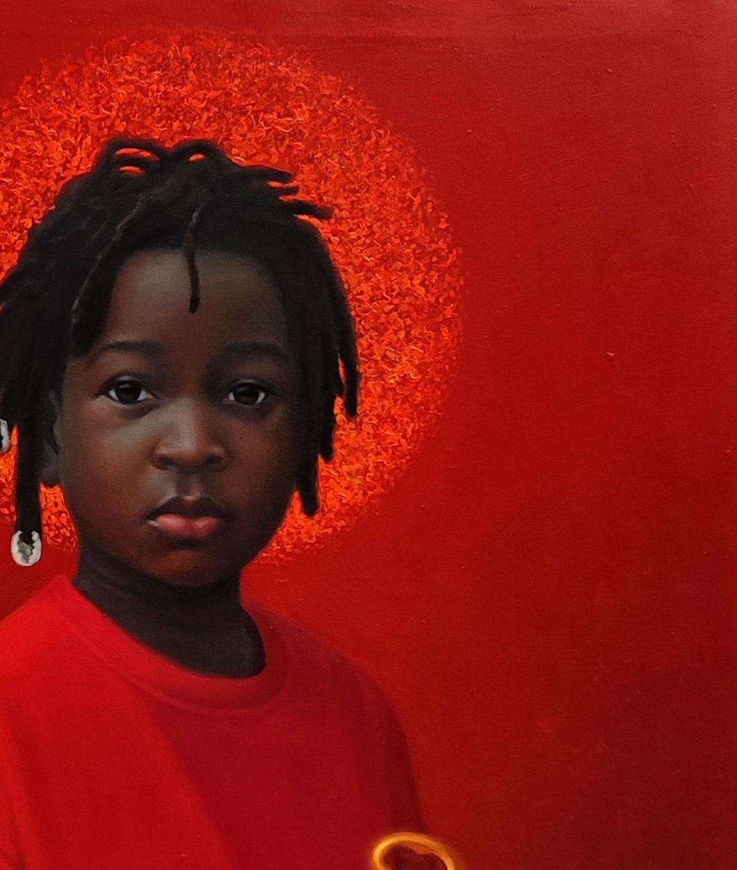 Rising Son -21° secolo, Contemporaneo, Ritratto figurativo, Espressionismo, Ragazzo - Portrait Painting Rosso di Ani Izuchukwu Valentine