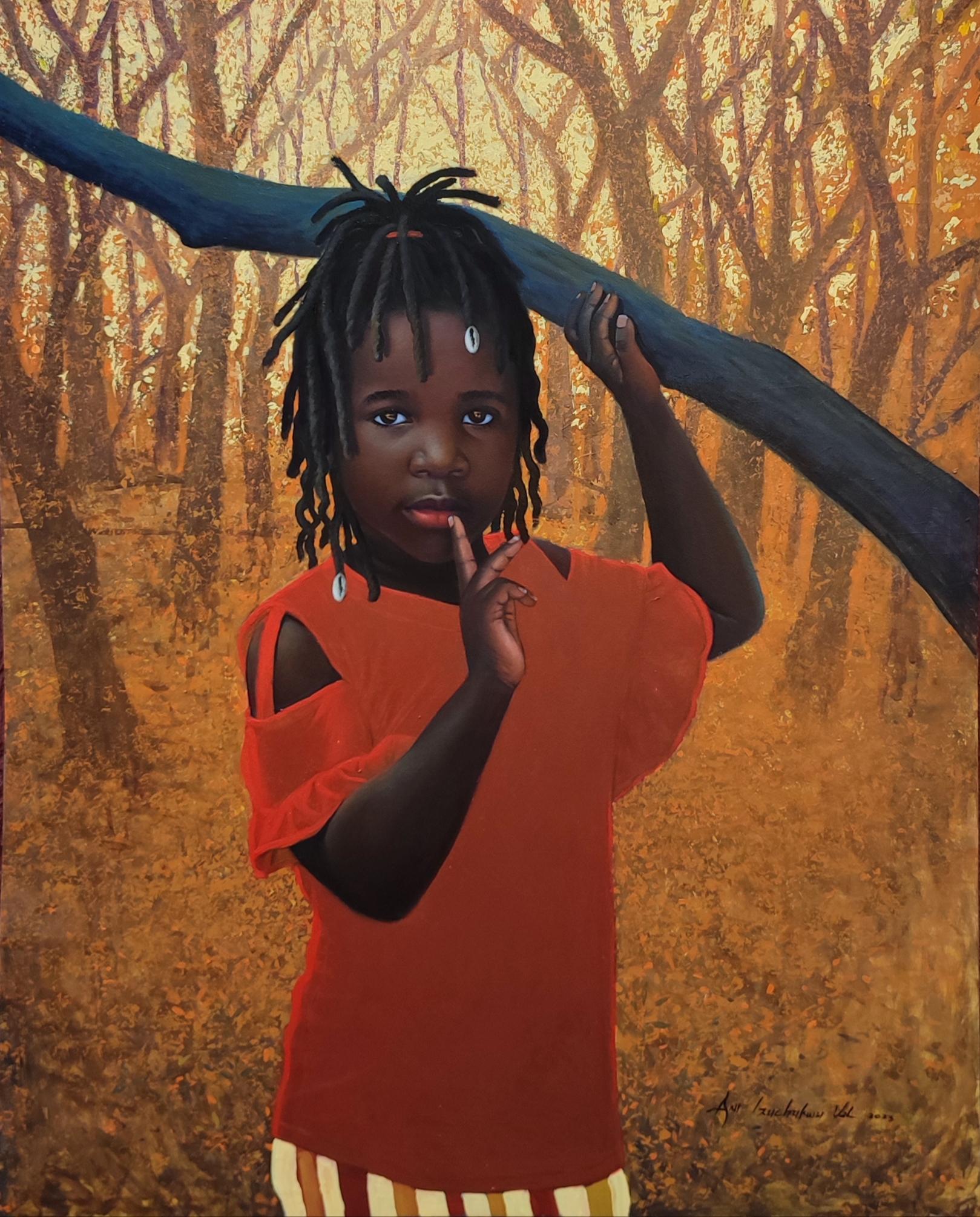 Portrait Painting de Ani Izuchukwu Valentine - Ruta escénica -Siglo XXI, Contemporáneo, Retrato figurativo, Niña Naturaleza