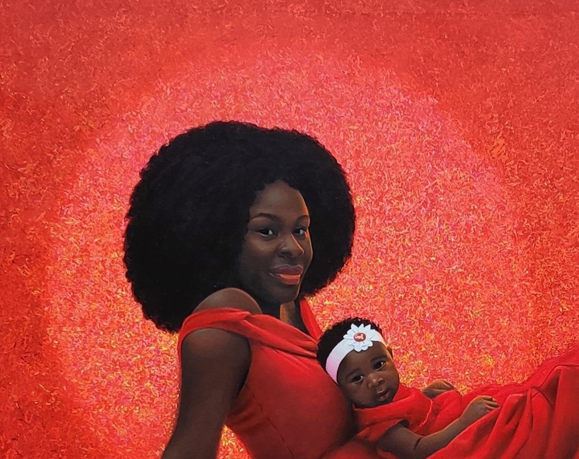 Stärke einer Frau - 21. Jahrhundert, Zeitgenössisch, Figuratives Porträt, Frauen Rot – Painting von Ani Izuchukwu Valentine
