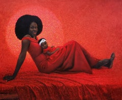 La fuerza de una mujer - Siglo XXI, Contemporáneo, Retrato figurativo, Mujer Rojo