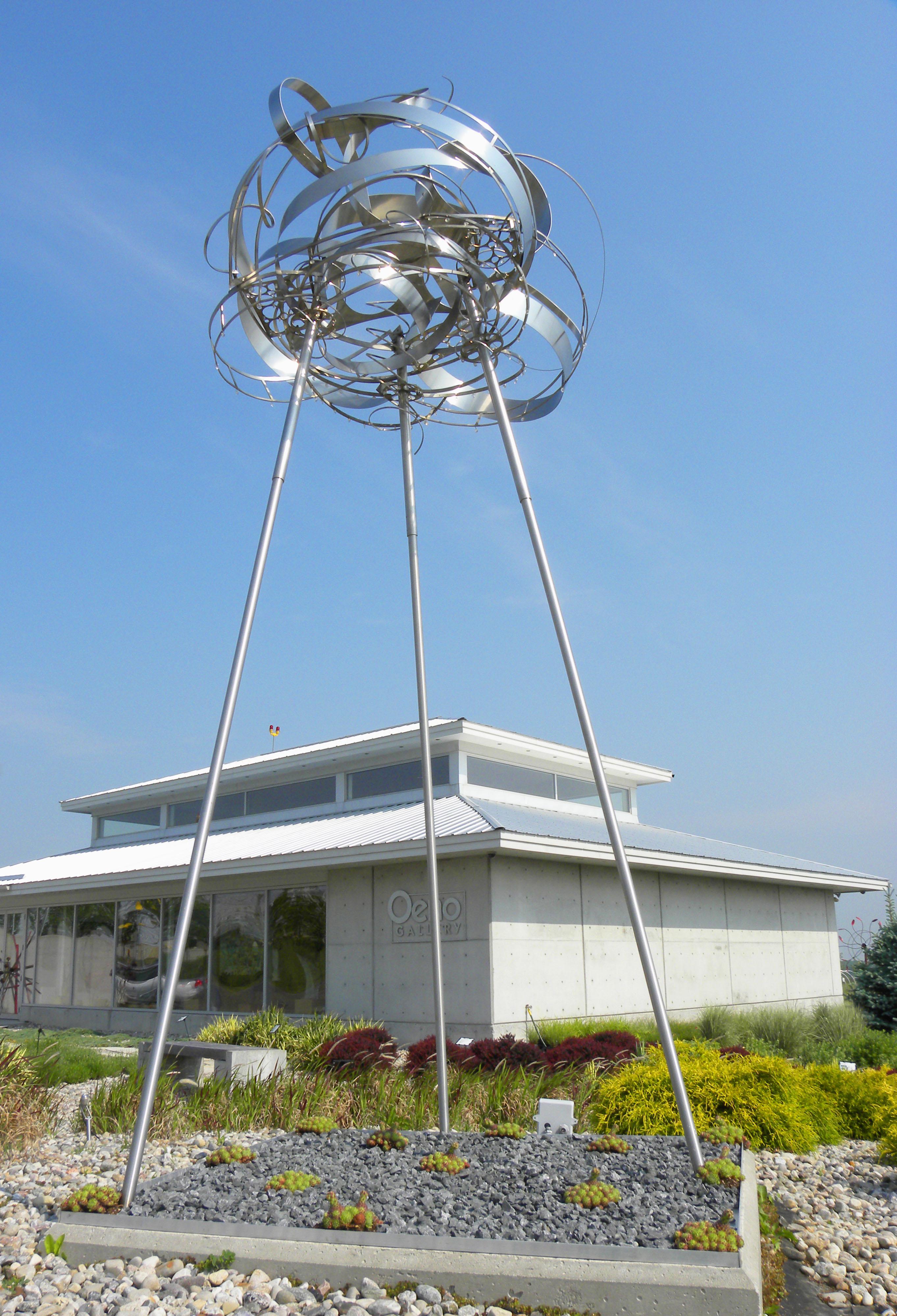 Cumulus III - large, tall outdoor cloud shaped stainless steel sculpture - Blue Abstract Sculpture by Ania Biczysko