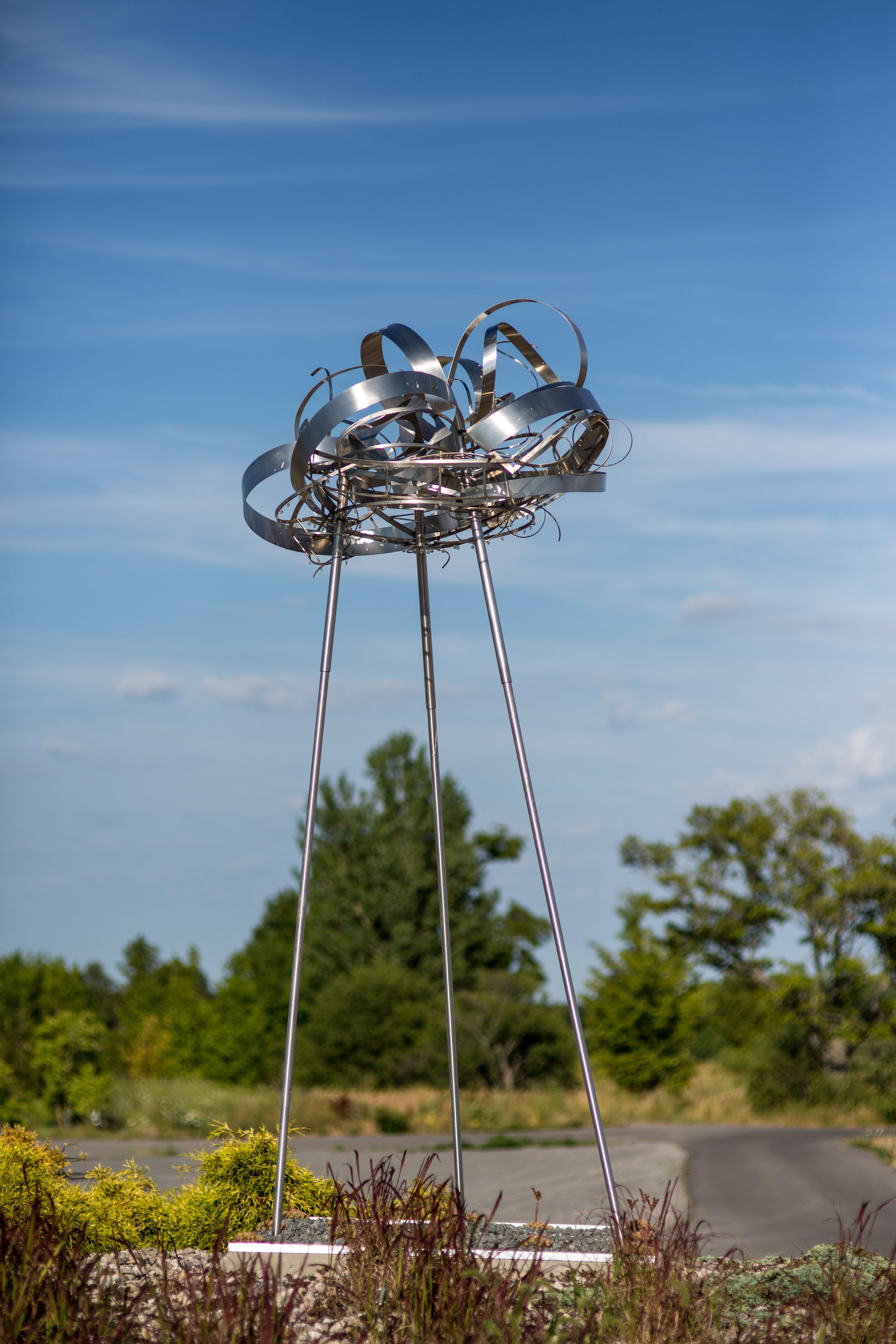 Ania Biczysko Abstract Sculpture - Cumulus III - large, tall outdoor cloud shaped stainless steel sculpture