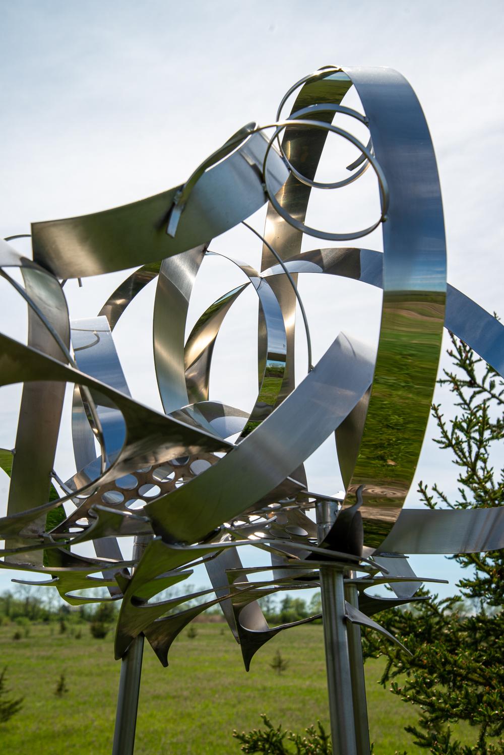 Cumulus VI Revisited - large, tall, cloud, outdoor stainless steel sculpture - Blue Abstract Sculpture by Ania Biczysko