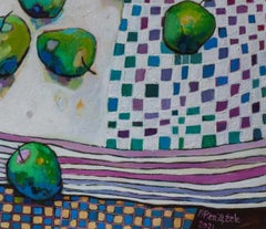 Apple Cider - Oil on Canvas / Colourful Still Life of Fruit, Bottles & Patterns