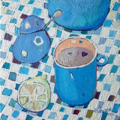 Lemon Tea - Colourful, Patterned Still Life: Oil on Canvas